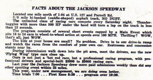 Jackson Motor Speedway - Old Article From Jim Heddle (newer photo)